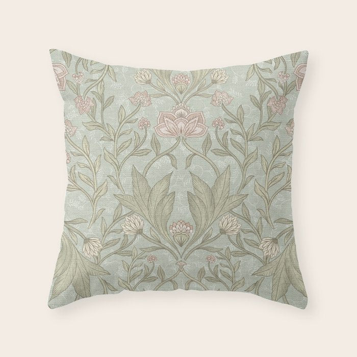 Ivy Morris Sage Green Floral Damask with Climbing Vines Throw Pillow Gallery Image 6
