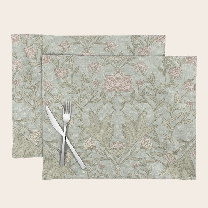 Ivy Morris Sage Green Floral Damask with Climbing Vines Placemat Gallery Image 1