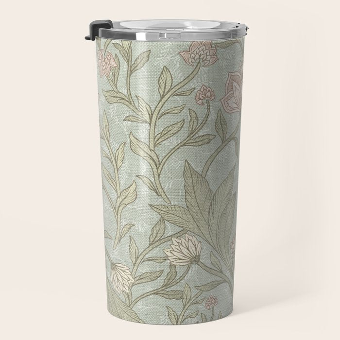 Ivy Morris Sage Green Floral Damask with Climbing Vines Travel Mug Gallery Image 3
