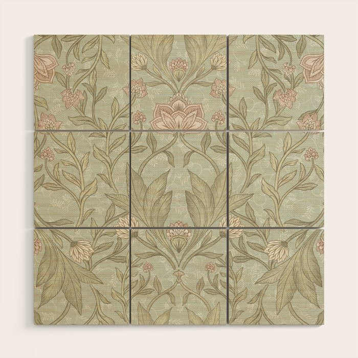 Ivy Morris Sage Green Floral Damask with Climbing Vines Wood Wall Art Gallery Image 1