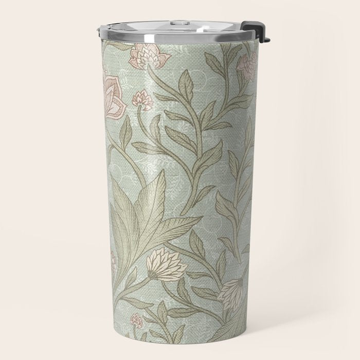 Ivy Morris Sage Green Floral Damask with Climbing Vines Travel Mug Gallery Image 2
