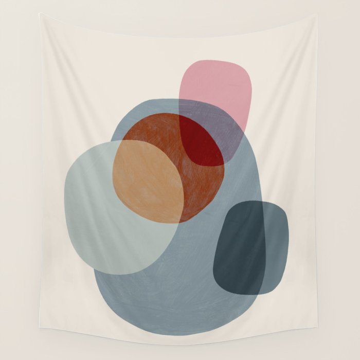 Abstract Shapes Gray Pink Rust Wall Tapestry Gallery Image 4