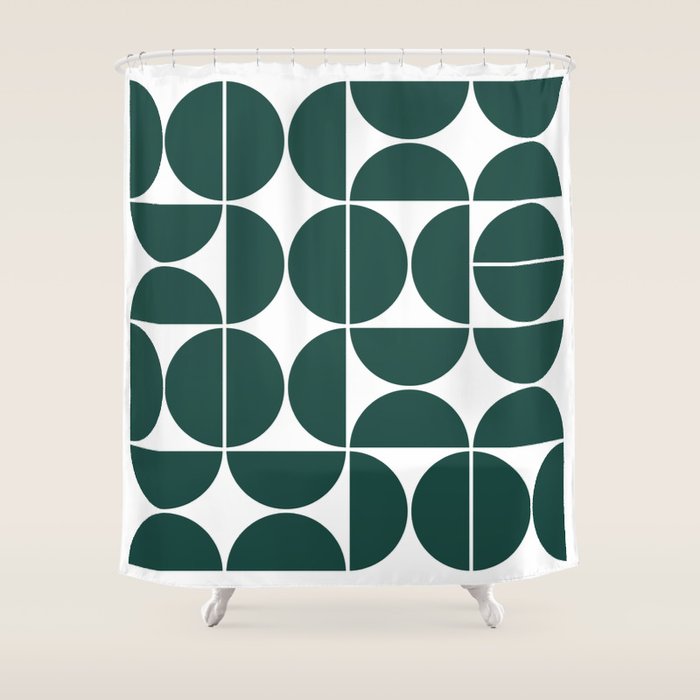 Mid Century Modern Geometric 04 Dark Green Shower Curtain Gallery Image 1