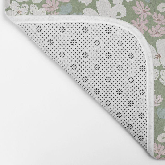 Soft meadow blooms - dusty mint, cream and pink floral pattern Bath Mat Gallery Image 2