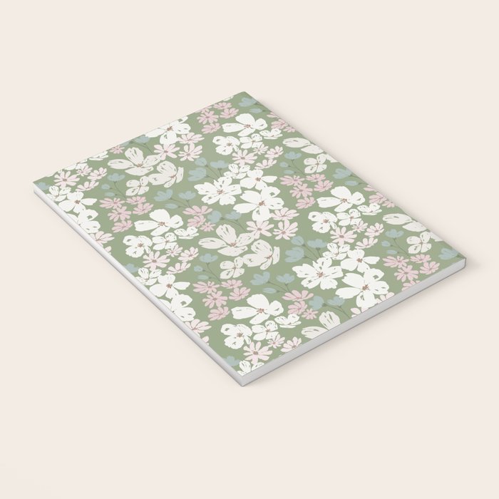 Soft meadow blooms - dusty mint, cream and pink floral pattern Notebook Gallery Image 3