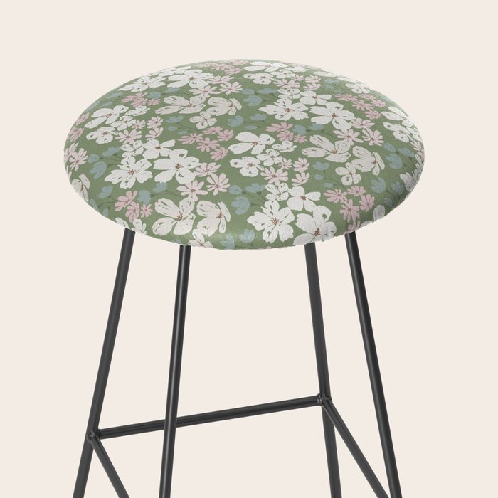 Soft meadow blooms - dusty mint, cream and pink floral pattern Stool Gallery Image 2