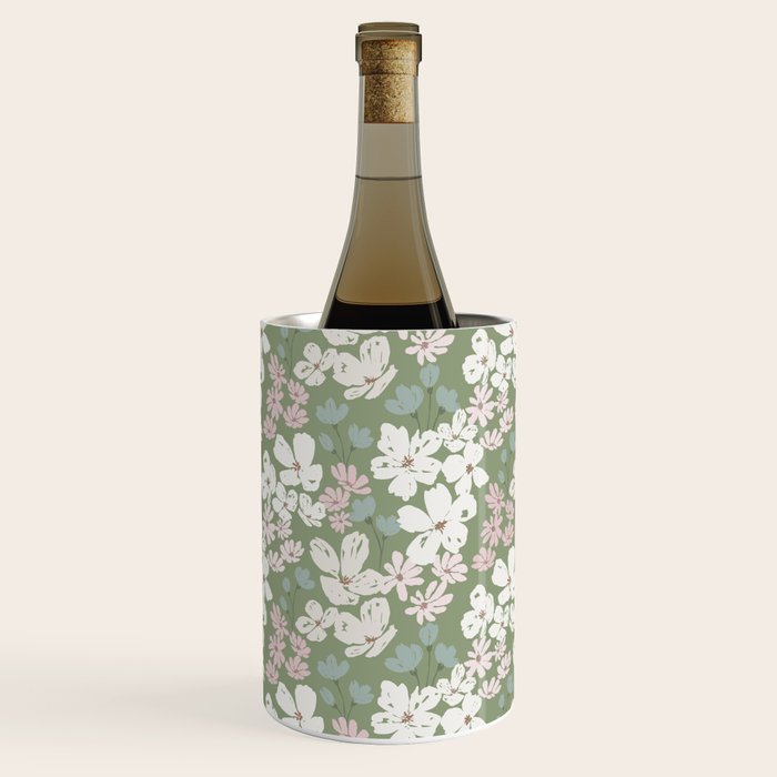 Soft meadow blooms - dusty mint, cream and pink floral pattern Wine Chiller Gallery Image 2