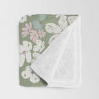 Soft meadow blooms - dusty mint, cream and pink floral pattern Throw Blanket Gallery Image 3