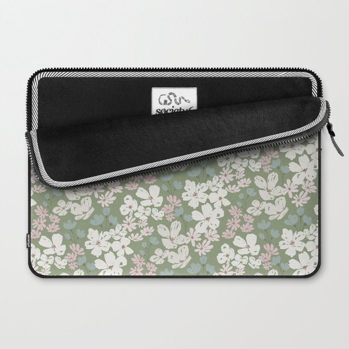 Soft meadow blooms - dusty mint, cream and pink floral pattern Laptop Sleeve Gallery Image 2