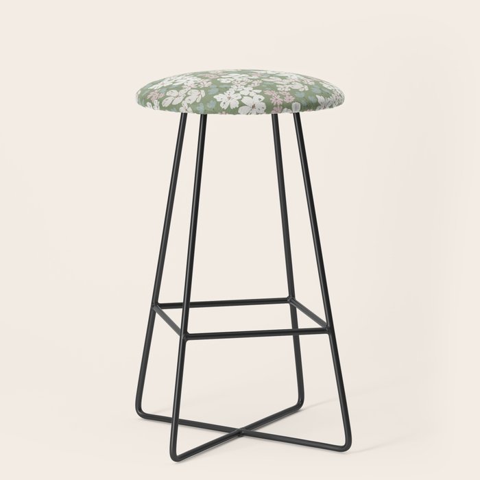 Soft meadow blooms - dusty mint, cream and pink floral pattern Stool Gallery Image 1