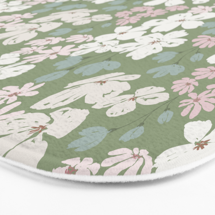 Soft meadow blooms - dusty mint, cream and pink floral pattern Bath Mat Gallery Image 3