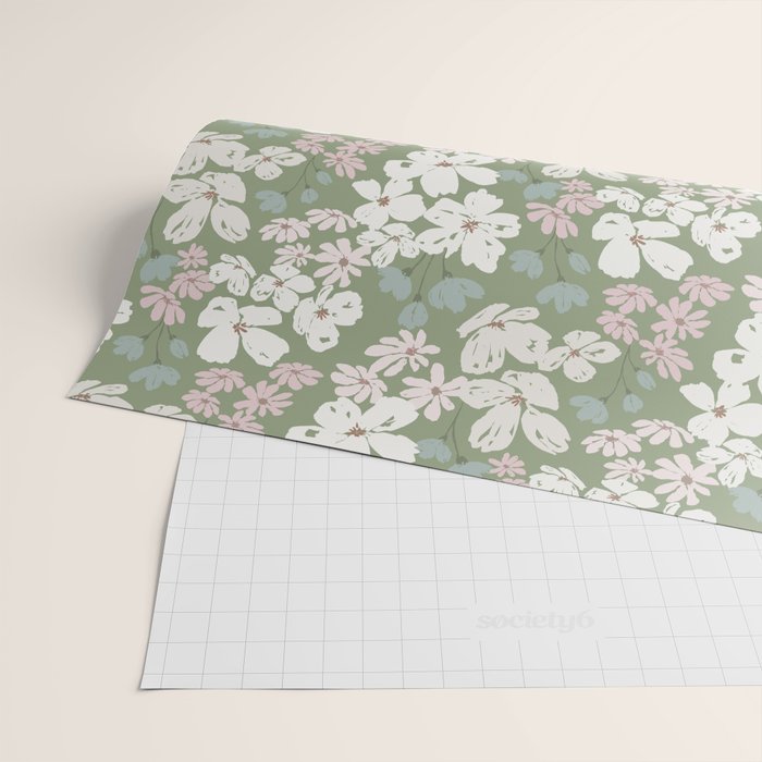 Soft meadow blooms - dusty mint, cream and pink floral pattern Wrapping Paper Gallery Image 2