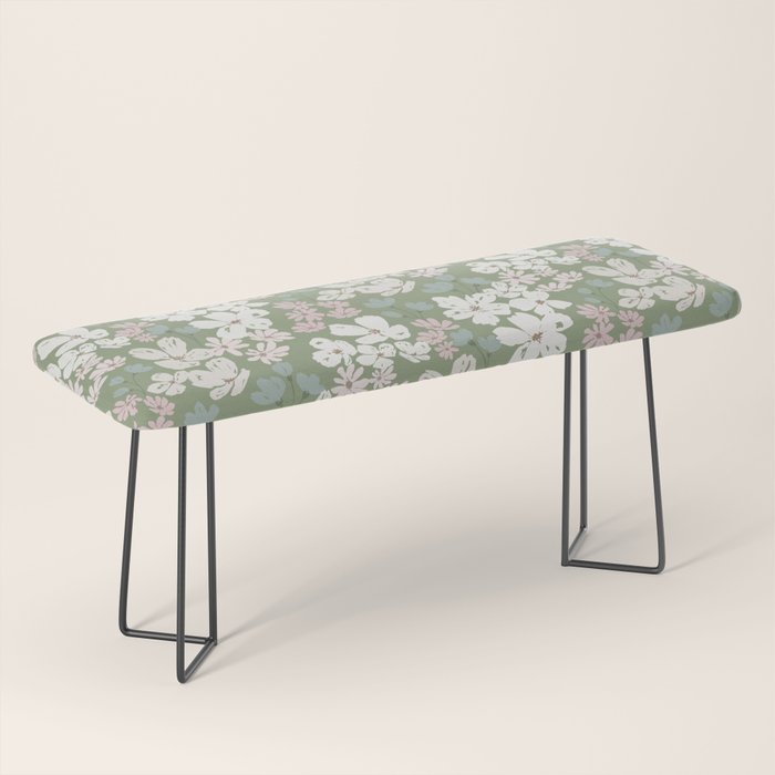 Soft meadow blooms - dusty mint, cream and pink floral pattern Bench Gallery Image 1