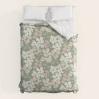Soft meadow blooms - dusty mint, cream and pink floral pattern Duvet Cover Gallery Image 6
