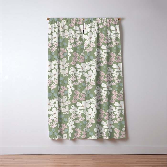 Soft meadow blooms - dusty mint, cream and pink floral pattern Window Curtain Gallery Image 3