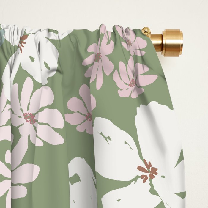 Soft meadow blooms - dusty mint, cream and pink floral pattern Window Curtain Gallery Image 2