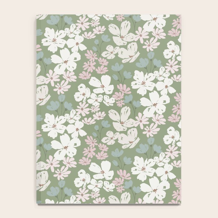 Soft meadow blooms - dusty mint, cream and pink floral pattern Notebook Gallery Image 4