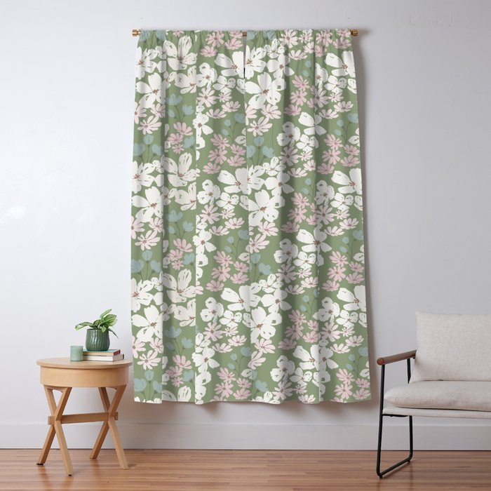 Soft meadow blooms - dusty mint, cream and pink floral pattern Window Curtain Gallery Image 1