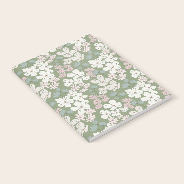 Soft meadow blooms - dusty mint, cream and pink floral pattern Notebook Gallery Image 2