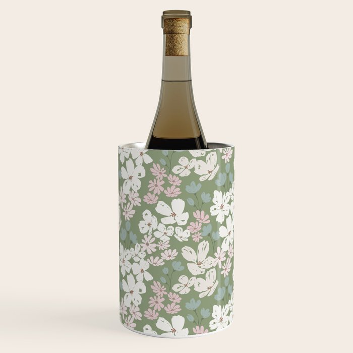 Soft meadow blooms - dusty mint, cream and pink floral pattern Wine Chiller Gallery Image 3