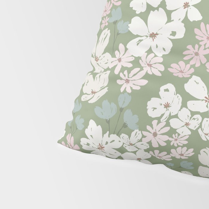 Soft meadow blooms - dusty mint, cream and pink floral pattern Pillow Sham Gallery Image 4