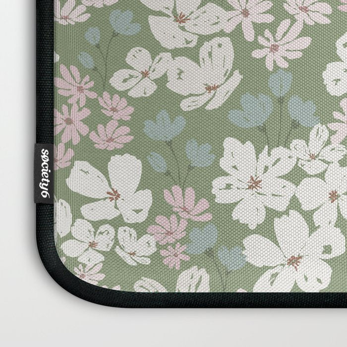 Soft meadow blooms - dusty mint, cream and pink floral pattern Laptop Sleeve Gallery Image 3