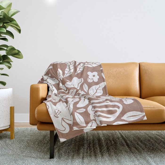 Flora, Inspired by PANTONE 17 1230 Mocha Mousse Throw Blanket Gallery Image 1