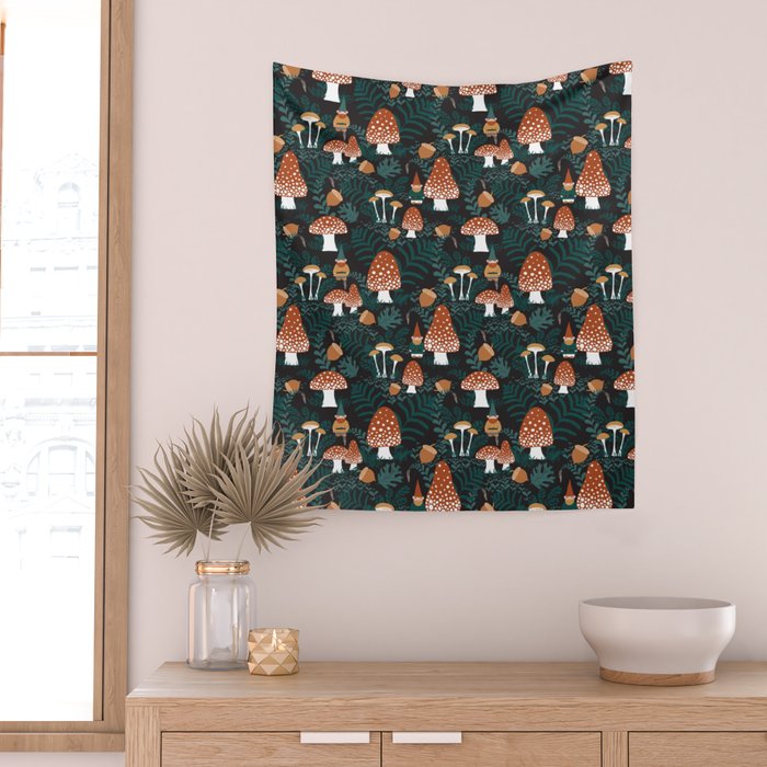 Mushroom Forest Gnomes Wall Tapestry Gallery Image 2