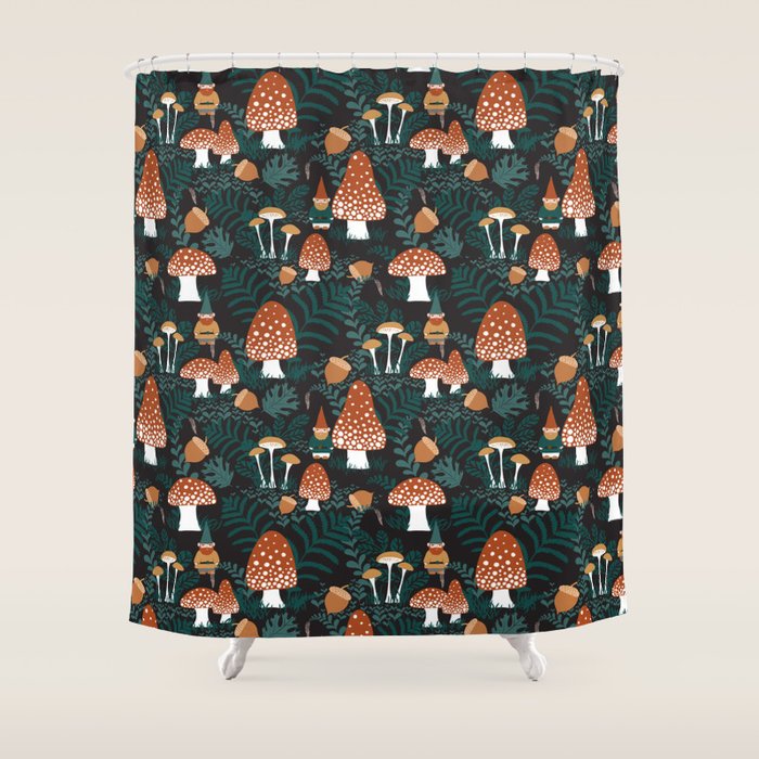 Mushroom Forest Gnomes Shower Curtain Gallery Image 1