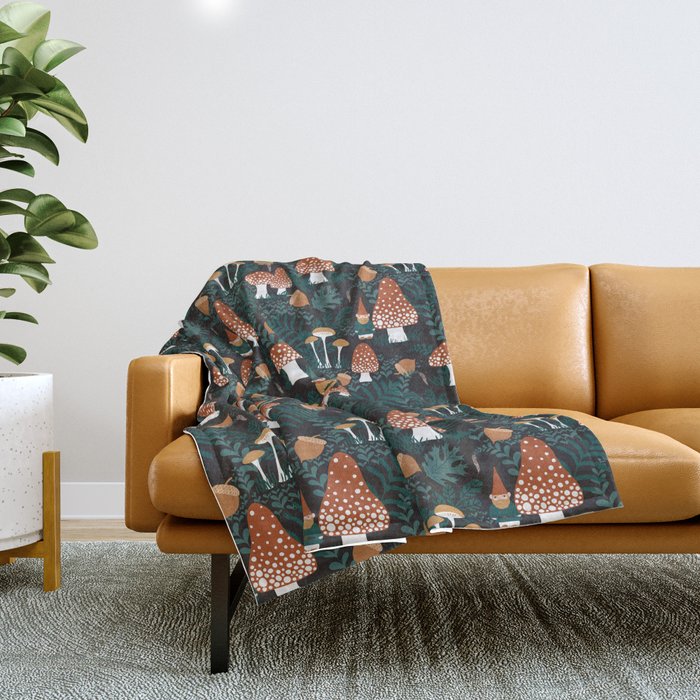 Mushroom Forest Gnomes Throw Blanket Gallery Image 1