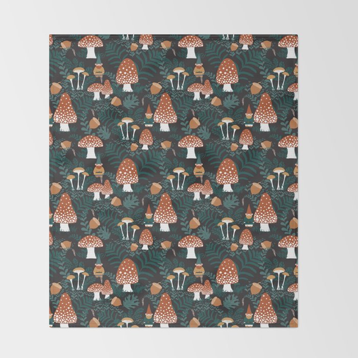 Mushroom Forest Gnomes Throw Blanket Gallery Image 2