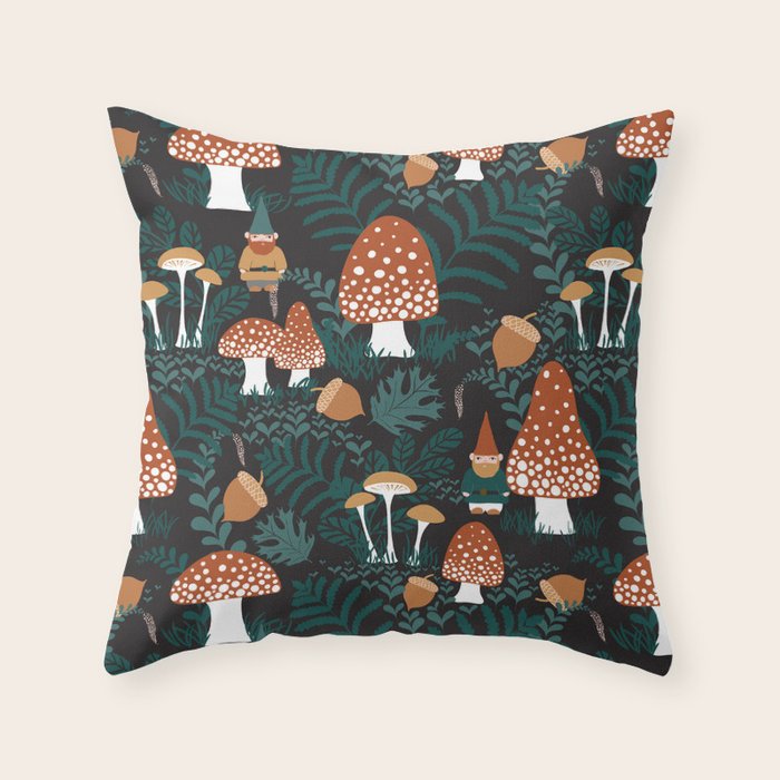Mushroom Forest Gnomes Throw Pillow Gallery Image 6