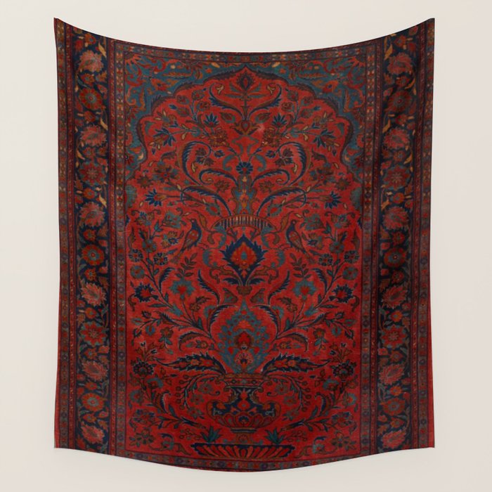 Antique Crimson Manchester Kashan Floral Persian Rug Print Wall Tapestry Gallery Image 4