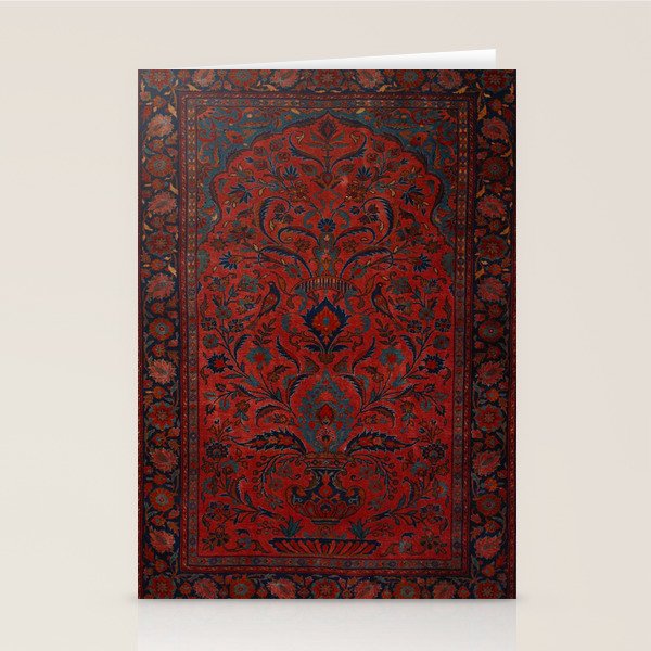 Antique Crimson Manchester Kashan Floral Persian Rug Print Stationery Card Gallery Image 1