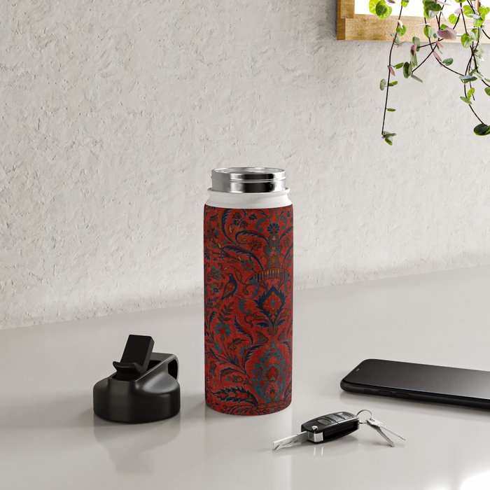 Antique Crimson Manchester Kashan Floral Persian Rug Print Water Bottle Gallery Image 4
