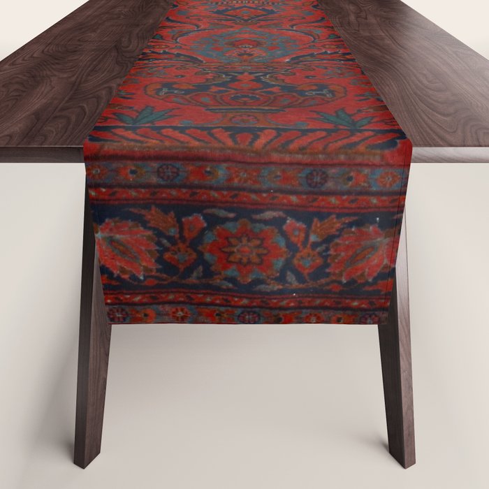 Antique Crimson Manchester Kashan Floral Persian Rug Print Table Runner Gallery Image 1