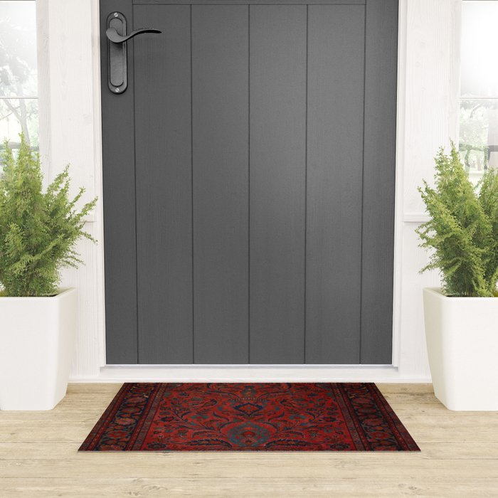 Antique Crimson Manchester Kashan Floral Persian Rug Print Welcome Mat Gallery Image 3