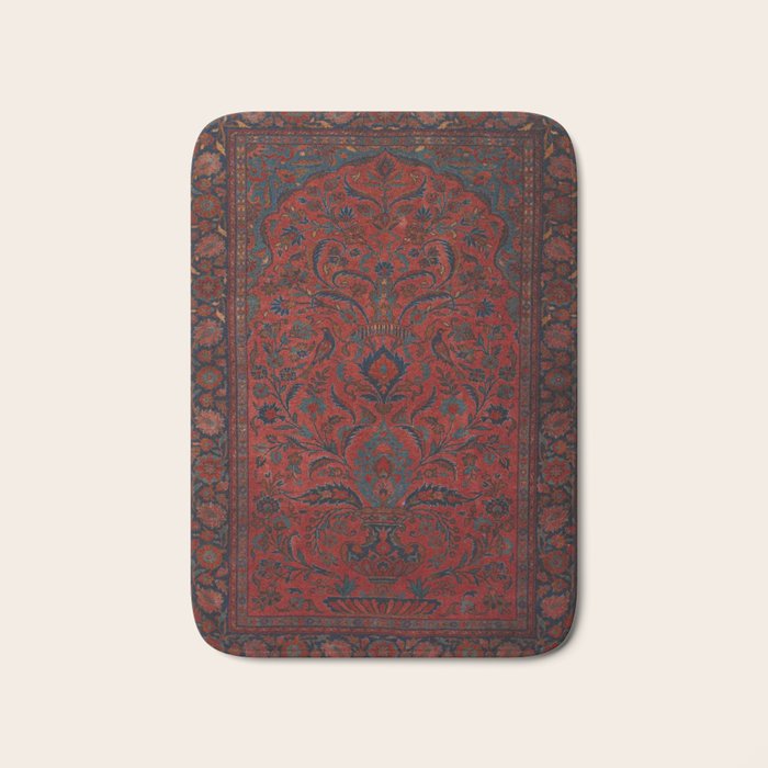 Antique Crimson Manchester Kashan Floral Persian Rug Print Bath Mat Gallery Image 1