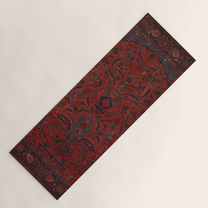 Antique Crimson Manchester Kashan Floral Persian Rug Print Yoga Mat Gallery Image 1