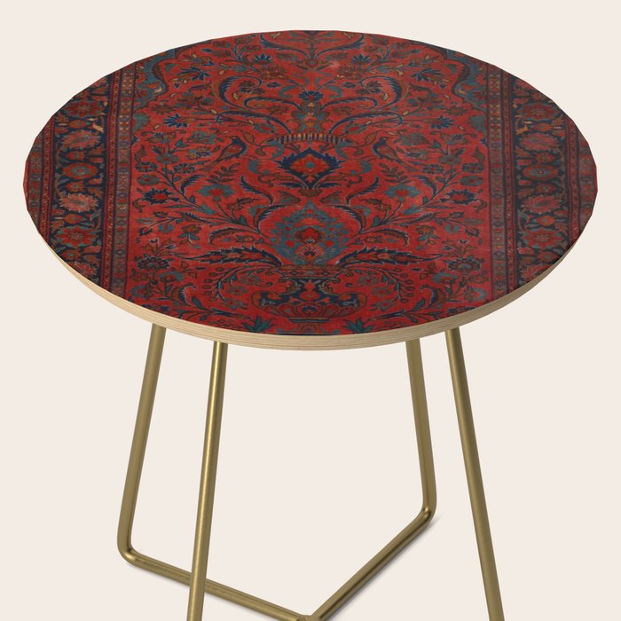 Antique Crimson Manchester Kashan Floral Persian Rug Print Side Table Gallery Image 2