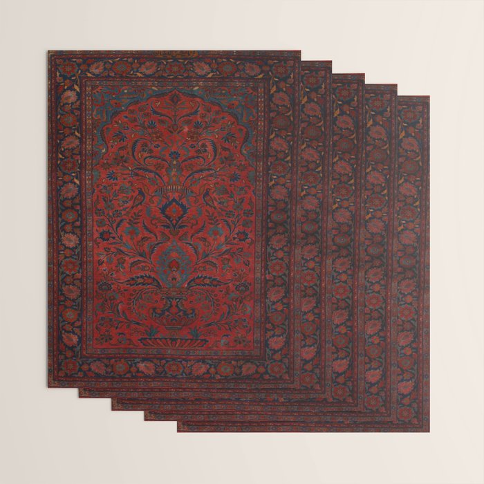 Antique Crimson Manchester Kashan Floral Persian Rug Print Wrapping Paper Gallery Image 3