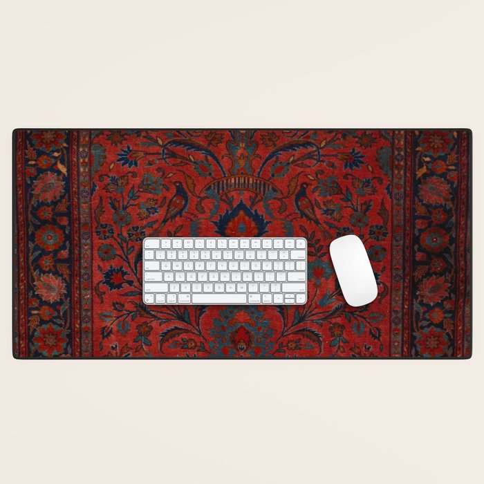 Antique Crimson Manchester Kashan Floral Persian Rug Print Desk Mat Gallery Image 1