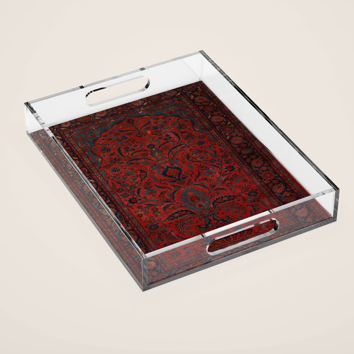 Antique Crimson Manchester Kashan Floral Persian Rug Print Acrylic Tray Gallery Image 1