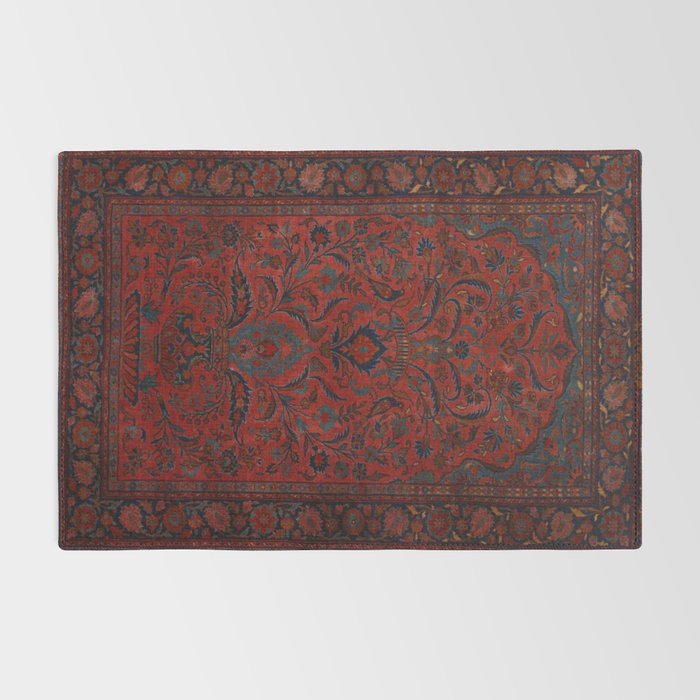 Antique Crimson Manchester Kashan Floral Persian Rug Print Rug Gallery Image 2