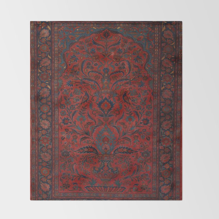 Antique Crimson Manchester Kashan Floral Persian Rug Print Throw Blanket Gallery Image 2