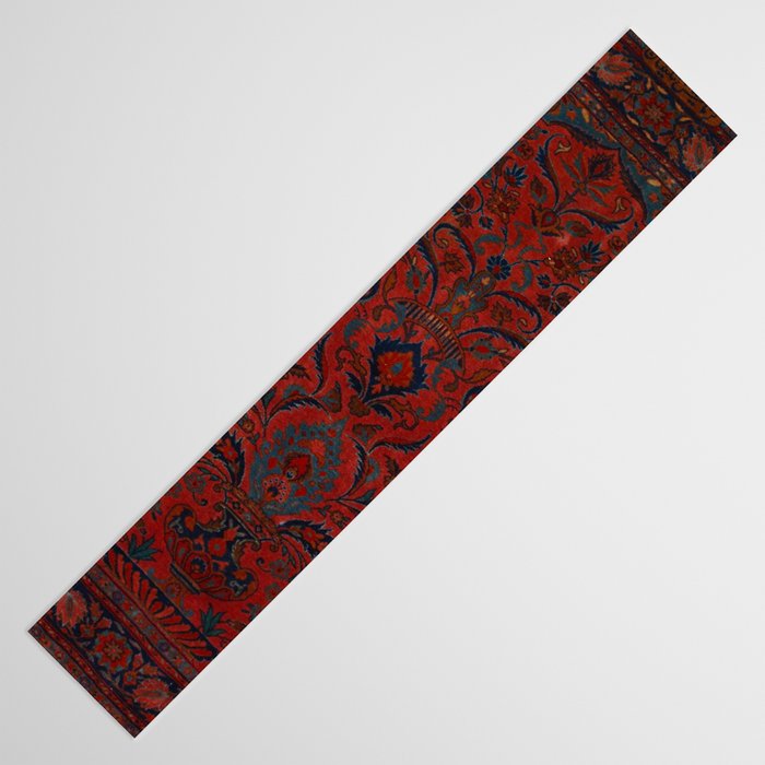 Antique Crimson Manchester Kashan Floral Persian Rug Print Table Runner Gallery Image 3