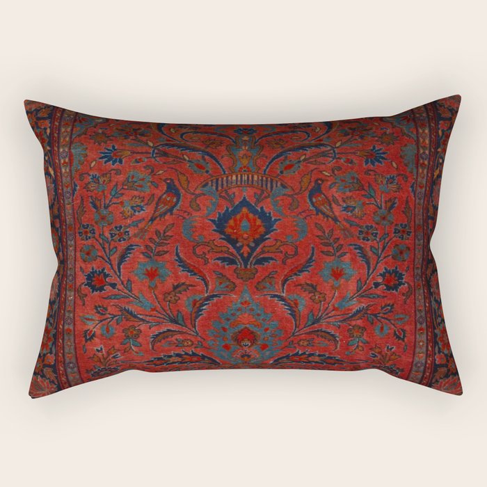 Antique Crimson Manchester Kashan Floral Persian Rug Print Rectangular Pillow Gallery Image 2