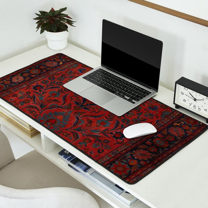 Antique Crimson Manchester Kashan Floral Persian Rug Print Desk Mat Gallery Image 2