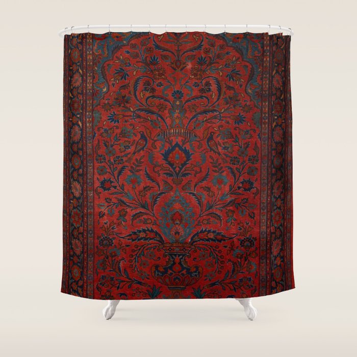 Antique Crimson Manchester Kashan Floral Persian Rug Print Shower Curtain Gallery Image 1