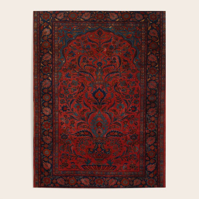Antique Crimson Manchester Kashan Floral Persian Rug Print Poster Gallery Image 1